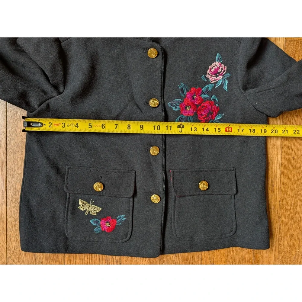 A New Day Black Embroidered Floral Military Jacket Gold Buttons Cropped 10